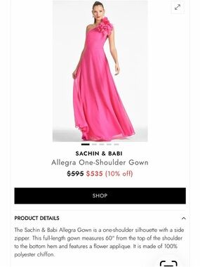 Sachin + Babi One-Shoulder Gown in Hot Pink with Floral Appliqué